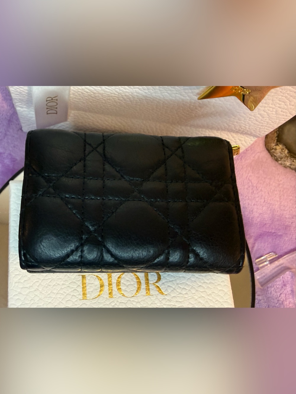 Christian Dior Caro Compact Bifold Wallet Black Cannage Calfskin Box & Dust Bag - Picture 10 of 12